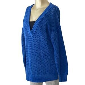 Aerie Women Small Oversized V-Neck Blue Long Sleeve Sweater Knit